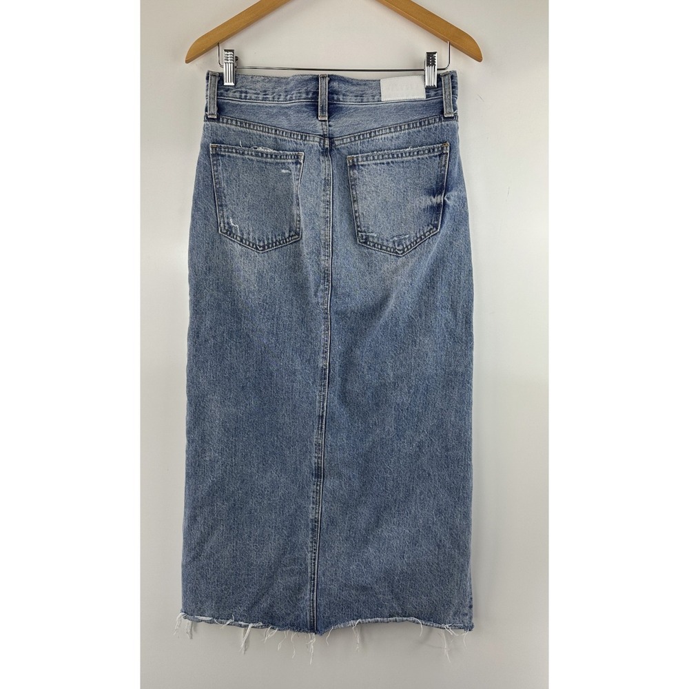 Pistola Alice Denim Maxi Skirt Distressed Raw Hem Front High Slit Cotton Size 27 - Picture 10 of 15